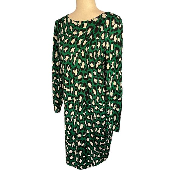 Diane Von Furstenberg Green Black Leopard Print Silk Dress Long Sleeve Size 8 - Picture 3 of 8